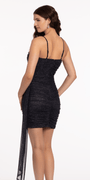 Ruched Glitter Mesh Bodycon Dress with Side Sash Image 5