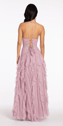 lilac/size/4/missy/Camille La Vie/Mesh Strappy Back Halter Tiered Ballgown/back