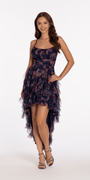 Pleated Print Mesh High Low Dress with Tendrils Image 2
