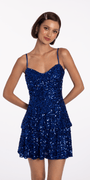 Two Tier Sequin Tie Back Keyhole Fit and Flare Dress Image 1