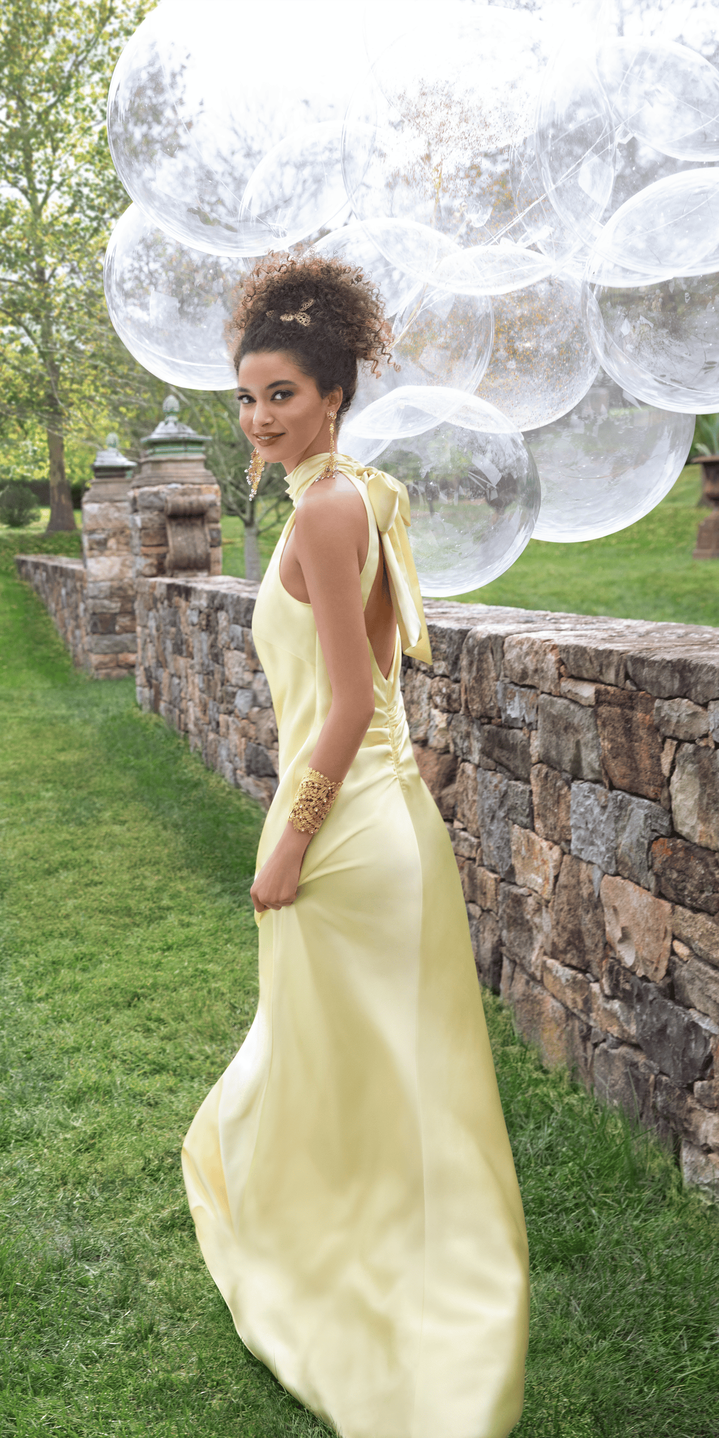 butter/size 4/missy/ Camille La Vie/Charmeuse Satin Cutaway Halter Column Dress with Back Ruching /barbra retouched back