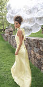 butter/size 4/missy/ Camille La Vie/Charmeuse Satin Cutaway Halter Column Dress with Back Ruching /barbra retouched back