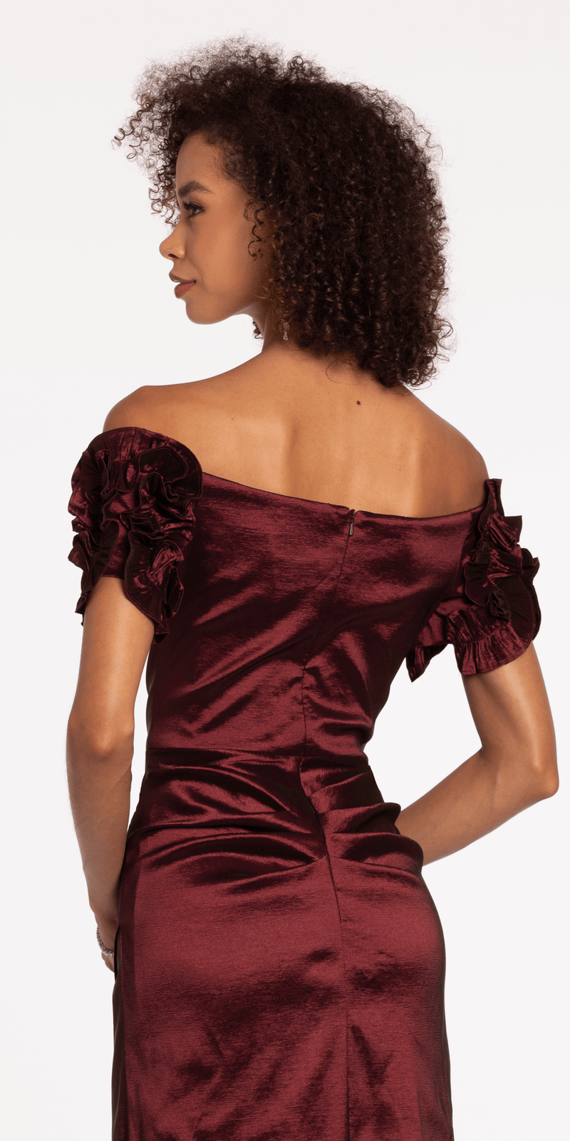 Taffeta Ruffle Off the Shoulder Trumpet Dress Image 4
