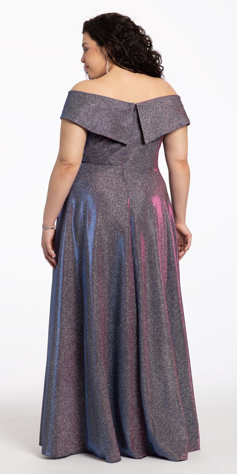 Off The Shoulder Surplice Two Tone Metallic Dress Image 2