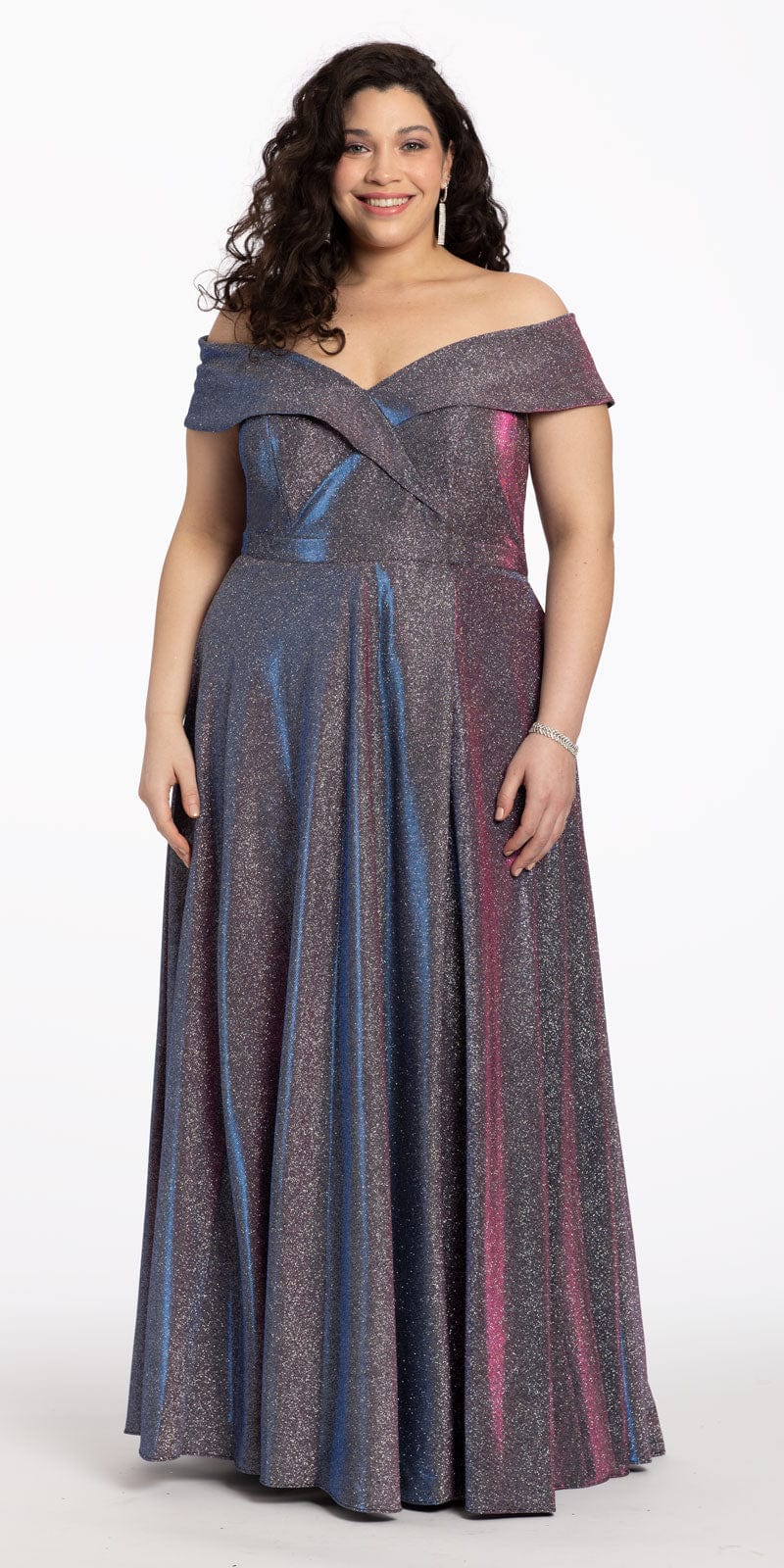 Off The Shoulder Surplice Two Tone Metallic Dress Image 1