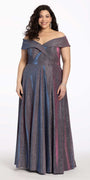 Off The Shoulder Surplice Two Tone Metallic Dress Image 1
