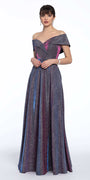 Off The Shoulder Surplice Two Tone Metallic Dress Image 3