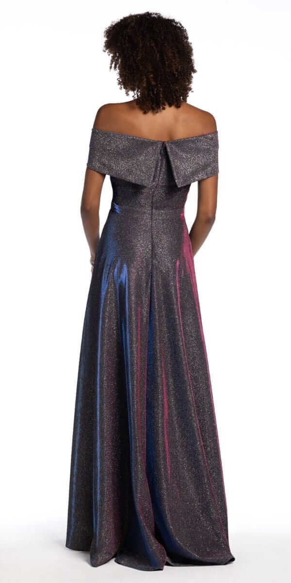 Camille La Vie /Off The Shoulder Surplice Two Tone Metallic Dress /missy /size/ 2 /black-fuchsia/ back1 