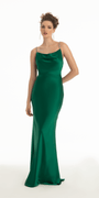 Charmeuse Satin Cowl Neck Column Dress with Rhinestone Straps Image 1