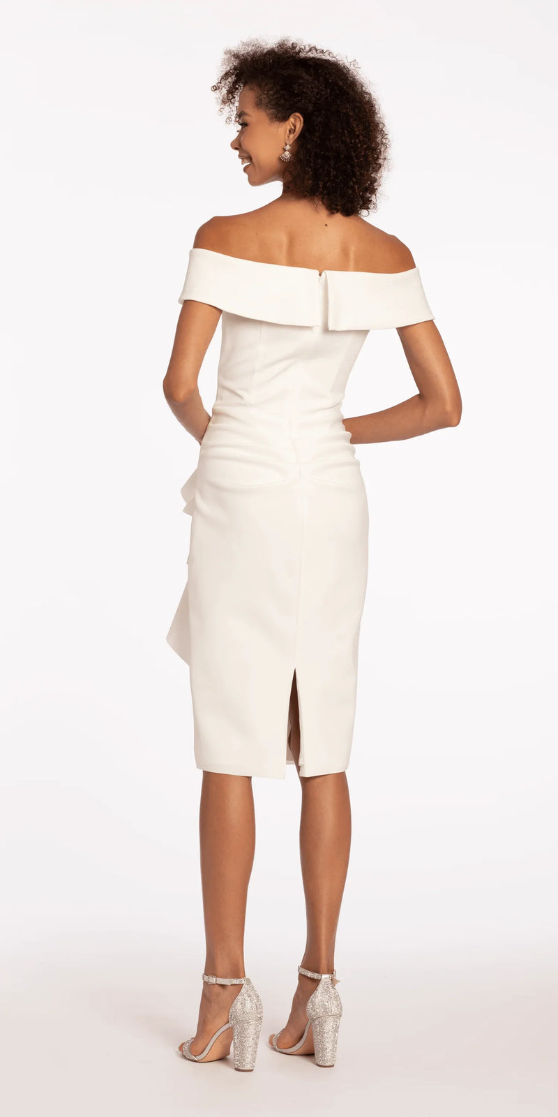 Vanessa Short Off The Shoulder Scuba Crepe Side Ruched Dress Ivory / 6