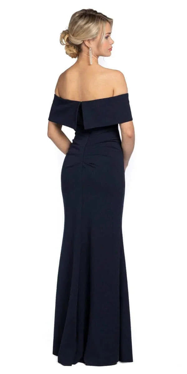 Xscape Off-the-Shoulder Scuba-Crepe Gown - Navy