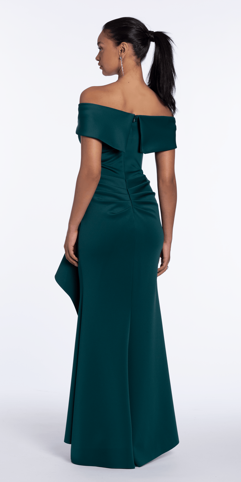 Off the Shoulder Scuba Dress with Side Ruffle Image 5