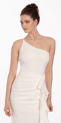 Scuba One Shoulder Column Dress with Side Ruffle Image 3