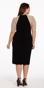 Mesh Two Tone Short Sleeve Beaded Jersey Dress Image 4