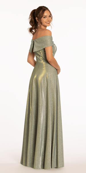 Two Tone  Metallic Off the Shoulder Mock Wrap Dress Image 3