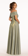 Two Tone  Metallic Off the Shoulder Mock Wrap Dress Image 3