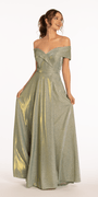 Two Tone  Metallic Off the Shoulder Mock Wrap Dress Image 4