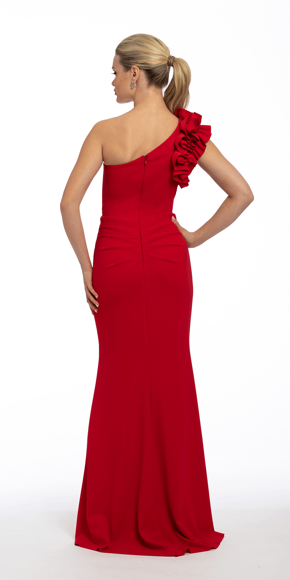 red Size 4 missy Camille La Vie Ruffle One Shoulder Scuba Dress with Ruching