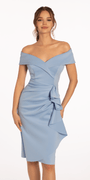 Off the Shoulder Midi Scuba Dress with Side Cascade Image 1