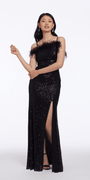 Feather Top Sequin Dress with Side Slit Image 1