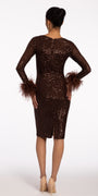 Scoop Neck Sequin Long Sleeve Dress with Feather Cuff Image 2