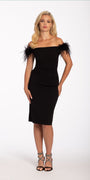 Scuba Off the Shoulder Ruched Dress with Feather Detail Image 1