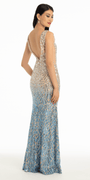Ombre Abstract Sequin V Back Column Dress with Mesh Cut Outs Image 2