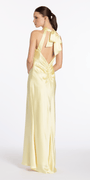Charmeuse Satin Cutaway Halter Column Dress with Back Ruching Image 7