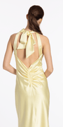 Charmeuse Satin Cutaway Halter Column Dress with Back Ruching Image 6