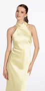 Charmeuse Satin Cutaway Halter Column Dress with Back Ruching Image 4