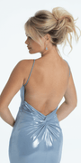 Metallic Plunge Knot Back Column Dress with Side Slit Image 4