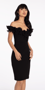Ruffle Off the Shoulder Crepe Midi Dress with Ruching Image 4
