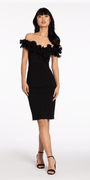 Ruffle Off the Shoulder Crepe Midi Dress with Ruching Image 5