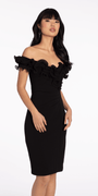 Ruffle Off the Shoulder Crepe Midi Dress with Ruching Image 3