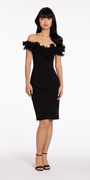 Ruffle Off the Shoulder Crepe Midi Dress with Ruching Image 1