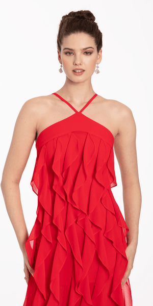 Chiffon Halter Neck Ruffle Dress Image 3