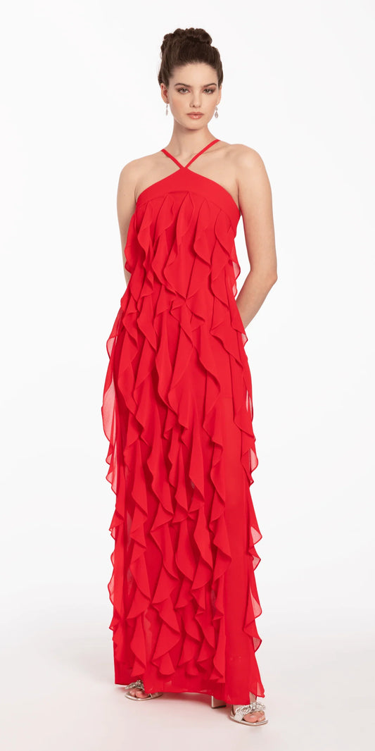 embellished halter neck ruffle maxi dress in red Embellished Halter Neck Ruffle Maxi Dress in Red Oh Polly Red : Party Dresses : VogaCloset Bahrain