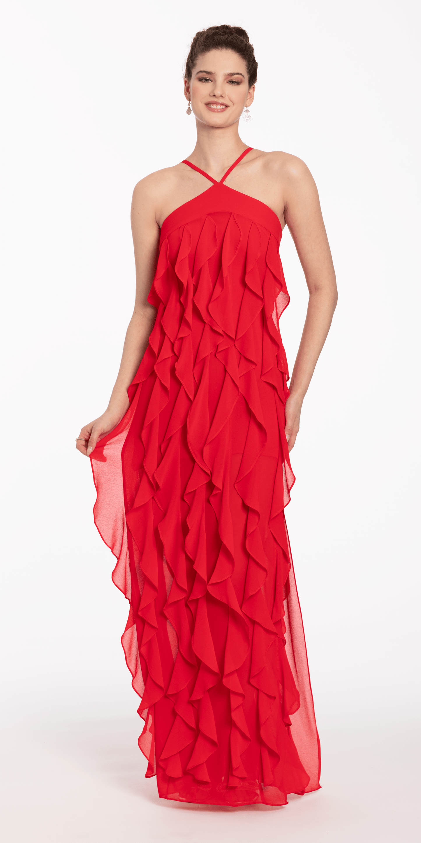 Camille La Vie Chiffon Halter Neck Ruffle Dress