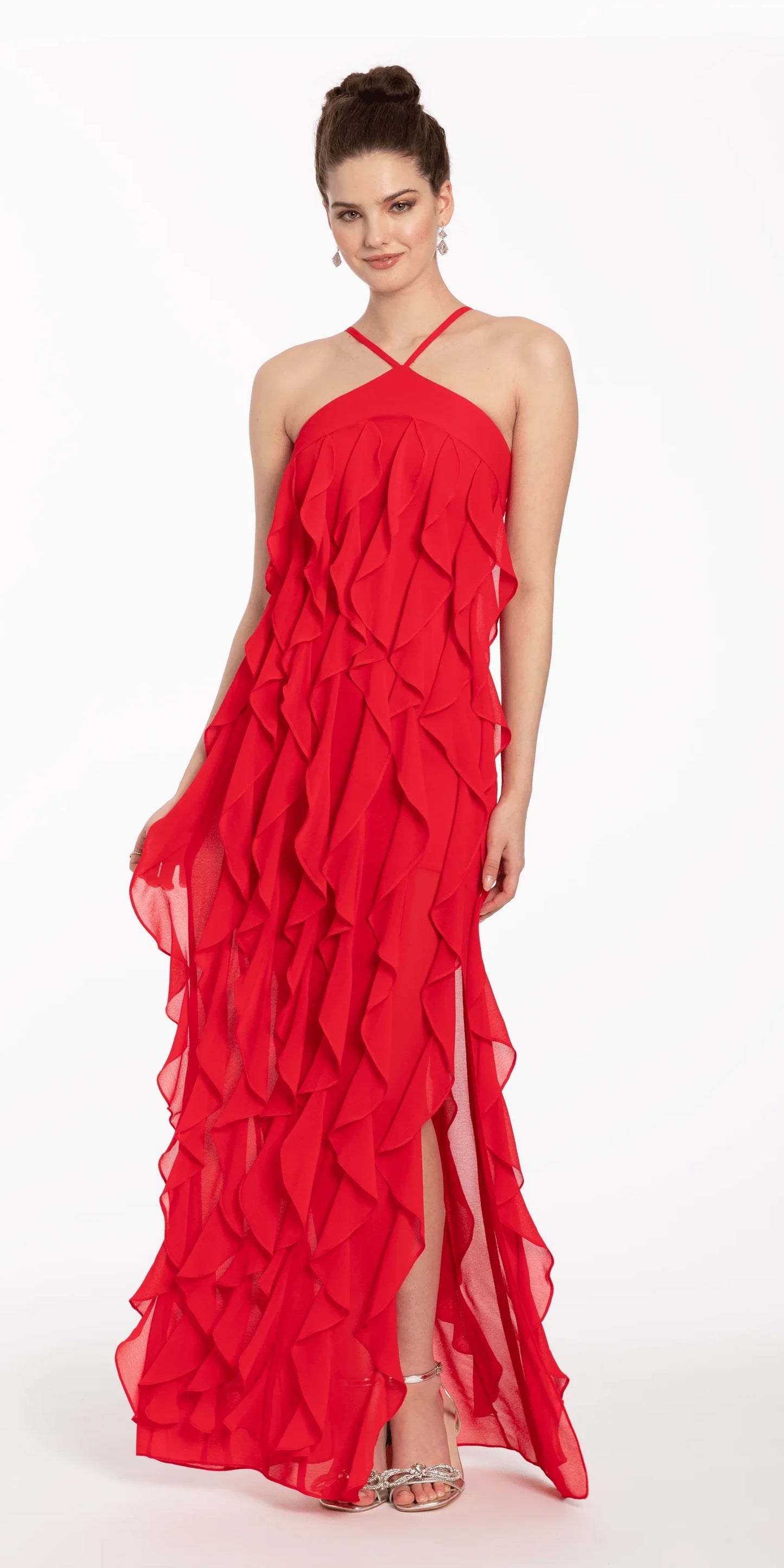 red chiffon bardot ruffle tiered dress Bardot Frill Red Chiffon Bardot Ruffle Tiered Dress Red Chiffon Bardot Tiered Dress Beach Dress Red Frill Bardot Dress