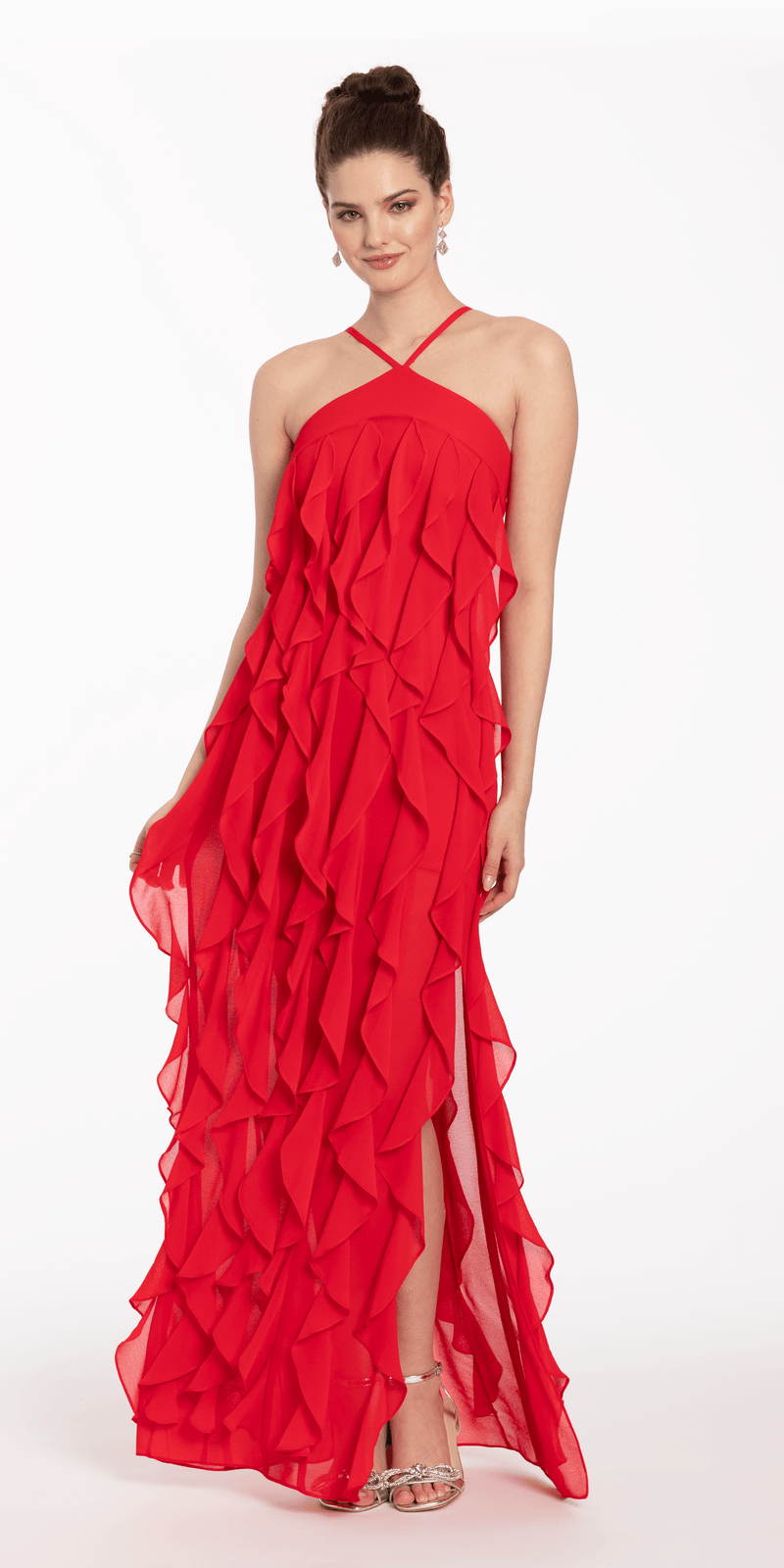 Halter Neck High Low Dress With Ruffles Chiffon Halter Neck Ruffle