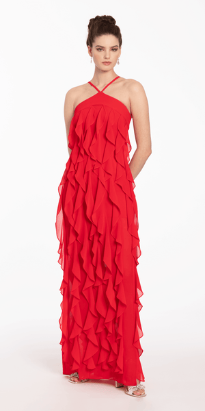 Chiffon Halter Neck Ruffle Dress Camille La Vie Chiffon Halter Neck Ruffle Dress Camille La Vie