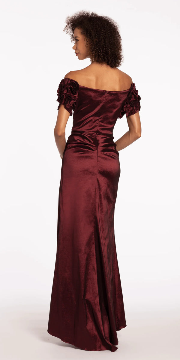 wine/size/4/missy/Camille La Vie/Taffeta Ruffle Off the Shoulder Trumpet Dress/back