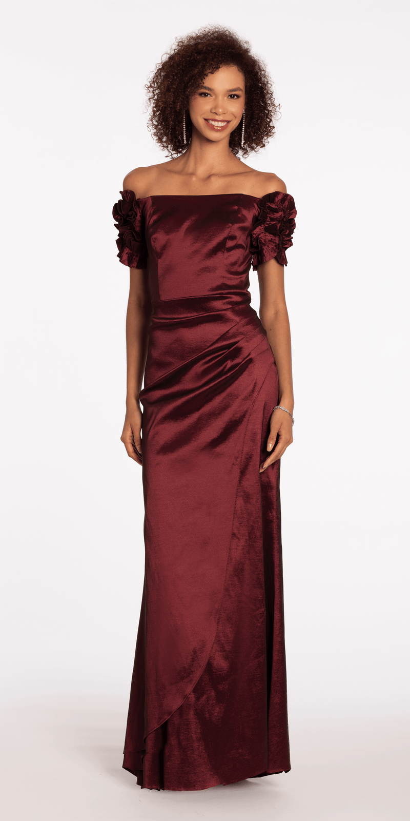 Xscape Evenings Off the Shoulder Taffeta Sheath Gown - Wine Xscape Evenings Off the Shoulder Taffeta Sheath Gown - Wine