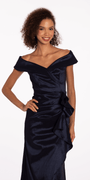 Taffeta Cuff Off the Shoulder Column Dress with Side Slit Image 2