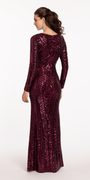 Long Sleeve V Neck Sequin Column Dress Image 5