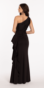 One Shoulder Scuba Trumpet Dress with Side Cascade Image 5