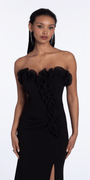black/size/4/missy/Camille La Vie/Strapless Ruffle Crepe Column Dress with Side Ruffle/close alt