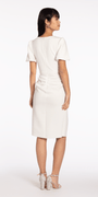 Short Puff Sleeve Scuba Midi Dress with Side Cascade Image 4