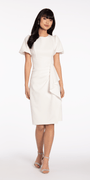 Short Puff Sleeve Scuba Midi Dress with Side Cascade Image 3