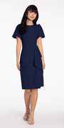 Short Puff Sleeve Scuba Midi Dress with Side Cascade Image 6